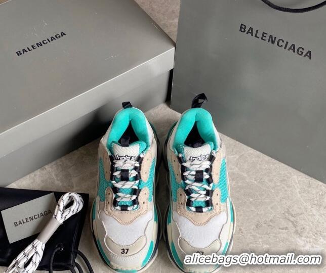 Most Popular Balenciaga Triple S Trainers Sneakers in Leather and Mesh White/Green 0223049