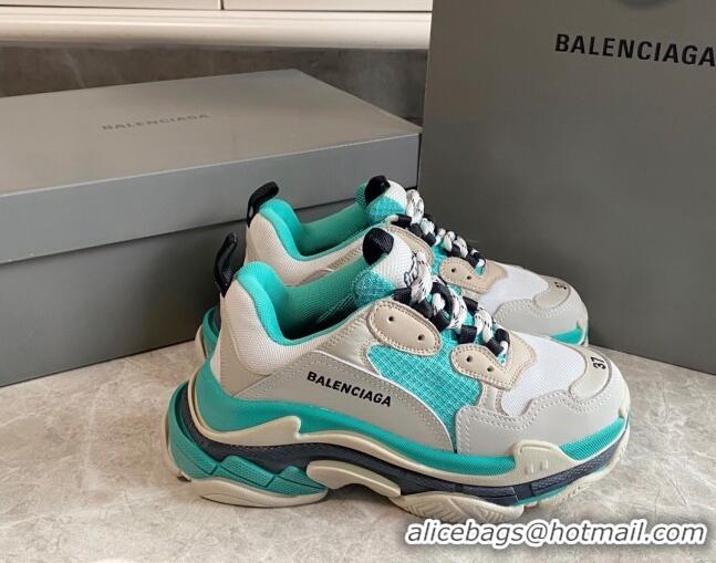 Most Popular Balenciaga Triple S Trainers Sneakers in Leather and Mesh White/Green 0223049