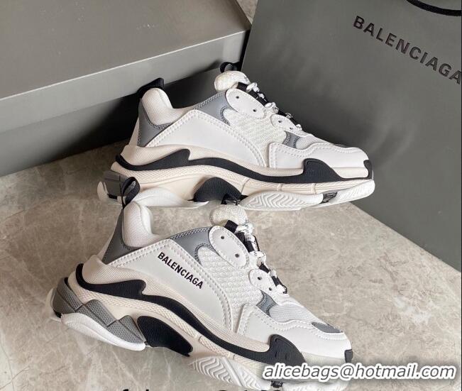 Charming Balenciaga Triple S Trainers Sneakers in Leather and Mesh White/Grey 0223050