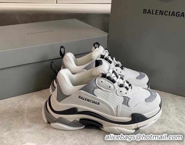 Charming Balenciaga Triple S Trainers Sneakers in Leather and Mesh White/Grey 0223050