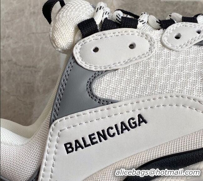 Charming Balenciaga Triple S Trainers Sneakers in Leather and Mesh White/Grey 0223050