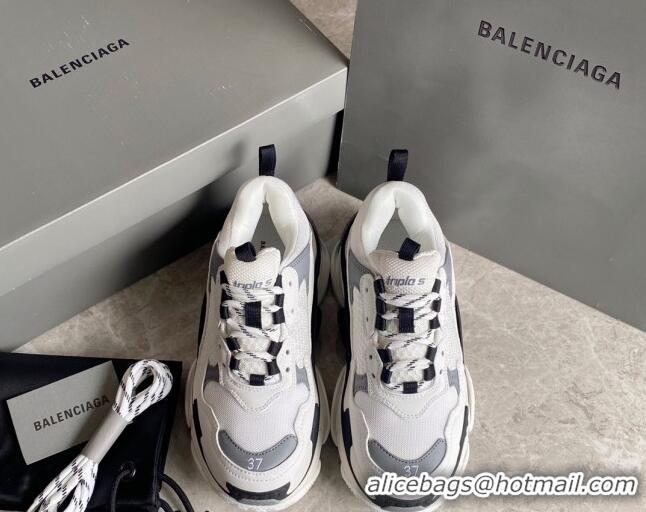 Charming Balenciaga Triple S Trainers Sneakers in Leather and Mesh White/Grey 0223050