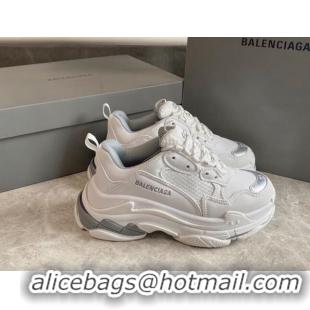 Sumptuous Balenciaga Triple S Trainers Sneakers in Leather and Mesh White/Silver 223051