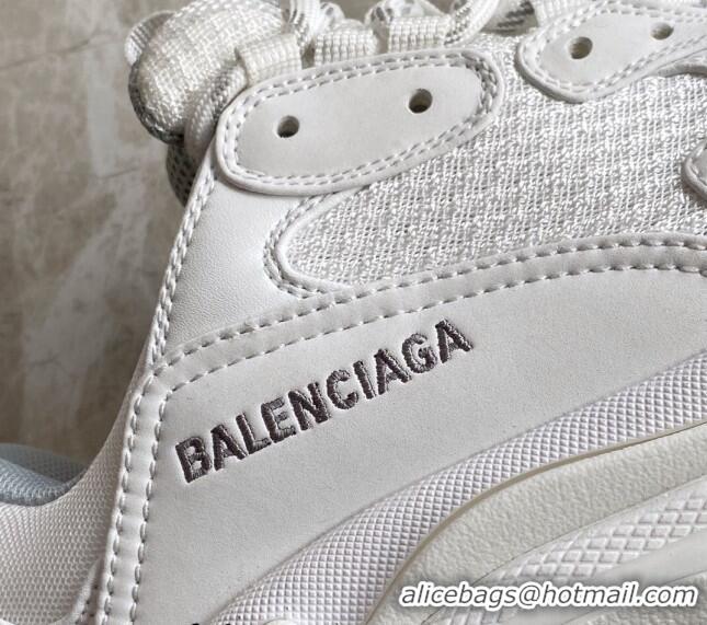 Sumptuous Balenciaga Triple S Trainers Sneakers in Leather and Mesh White/Silver 223051