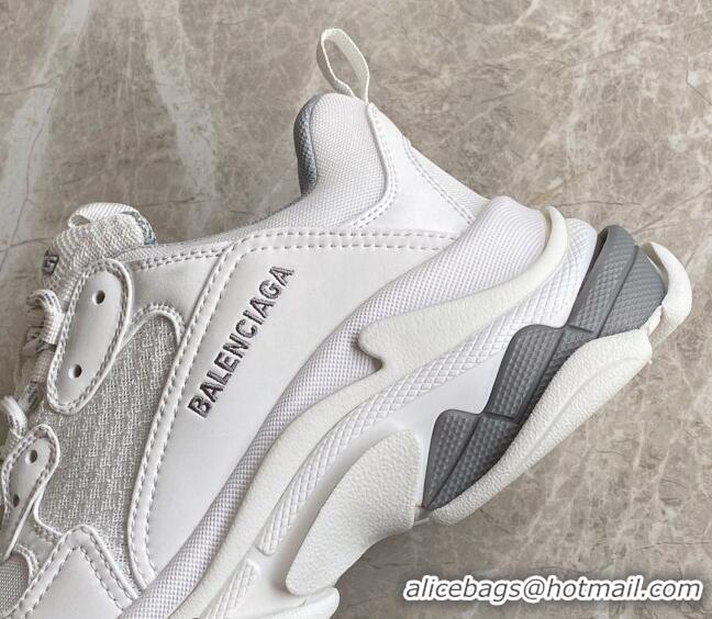 Sumptuous Balenciaga Triple S Trainers Sneakers in Leather and Mesh White/Silver 223051