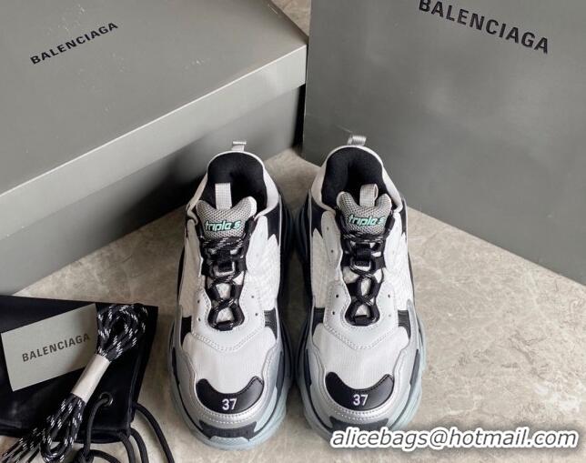 Classic Hot Balenciaga Triple S Trainers Sneakers in Leather and Mesh Black/Silver 0223052