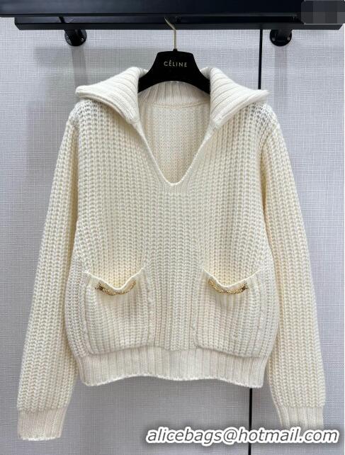 ​Buy Inexpensive Celine Wool & Cashmere Cardigan C11023 White 2024