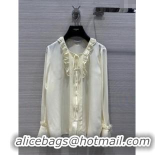 Top Quality Celine Silk Shirt C022308 Beige 2024