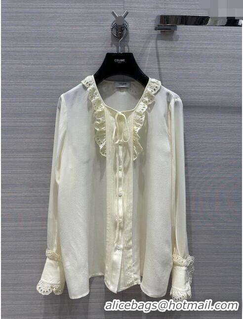 Top Quality Celine Silk Shirt C022308 Beige 2024