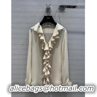 Super Quality Celine Silk Shirt C022309 Beige 2024