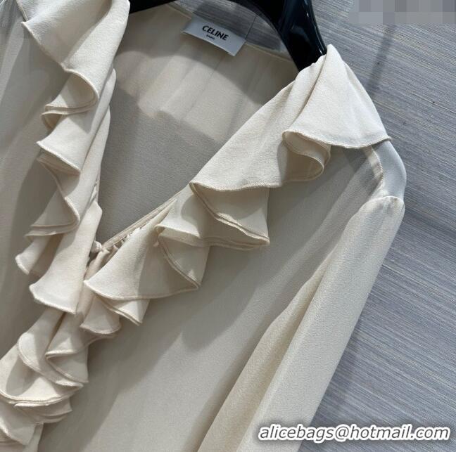 Super Quality Celine Silk Shirt C022309 Beige 2024