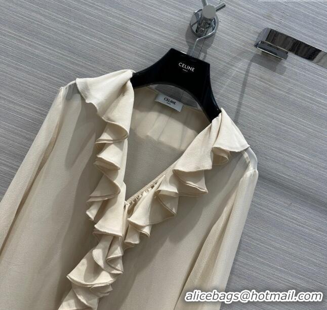 Super Quality Celine Silk Shirt C022309 Beige 2024