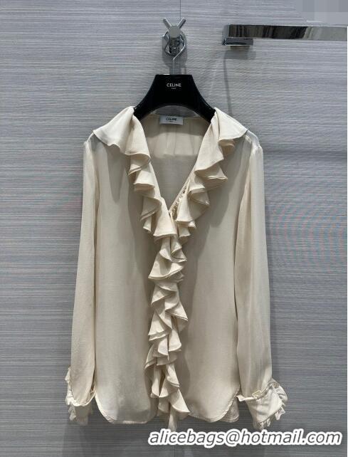 Super Quality Celine Silk Shirt C022309 Beige 2024