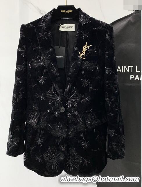 Buy Inexpensive Saint Laurent Sequin Jacket S11017 Black 2024