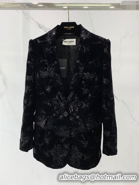 Buy Inexpensive Saint Laurent Sequin Jacket S11017 Black 2024