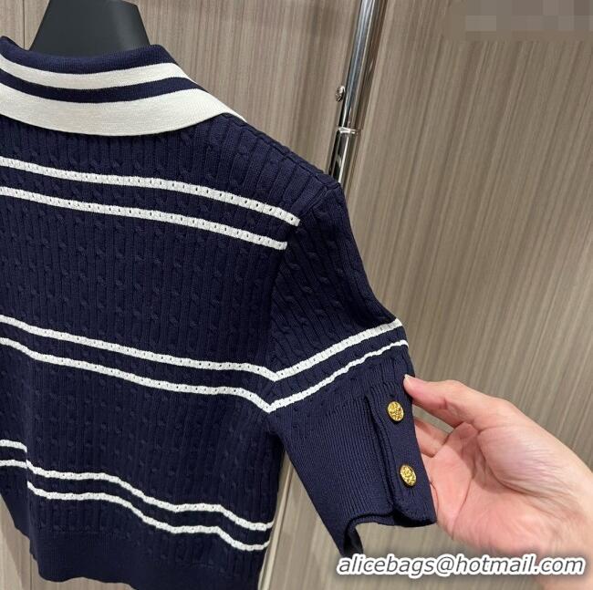 Affordable Price Saint Laurent Cotton Short-sleeved Sweater S022632 Blue 2024