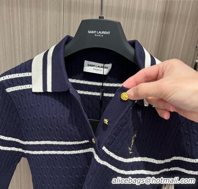 Affordable Price Saint Laurent Cotton Short-sleeved Sweater S022632 Blue 2024