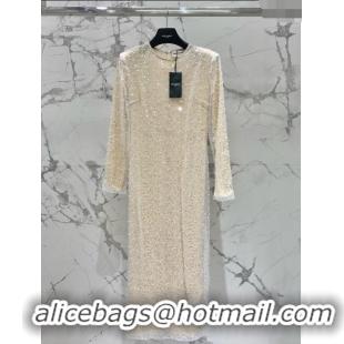 Buy Fashionable Saint Laurent Sequins & Pearls Long Dress S030809 Beige 2024