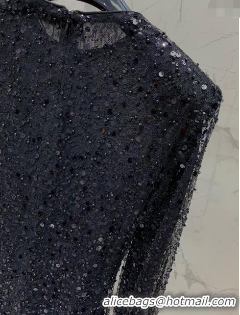 ​Super Quality Saint Laurent Sequins & Pearls Long Dress S030811 Black 2024