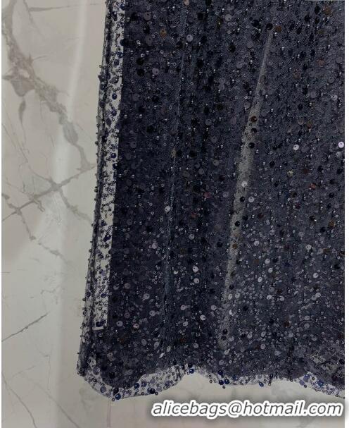 ​Super Quality Saint Laurent Sequins & Pearls Long Dress S030811 Black 2024