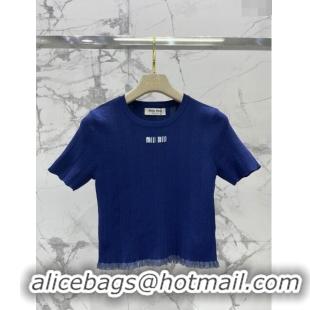 Affordable Price Miu Miu Knit T-shirt M11221 Blue 2024