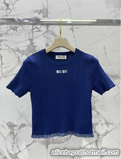 Affordable Price Miu Miu Knit T-shirt M11221 Blue 2024