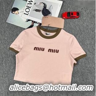 Top Grade Miu Miu Cotton Short T-shirt M21945 Pink 2024