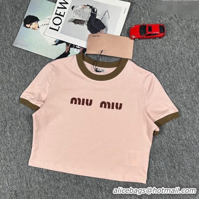 Top Grade Miu Miu Cotton Short T-shirt M21945 Pink 2024