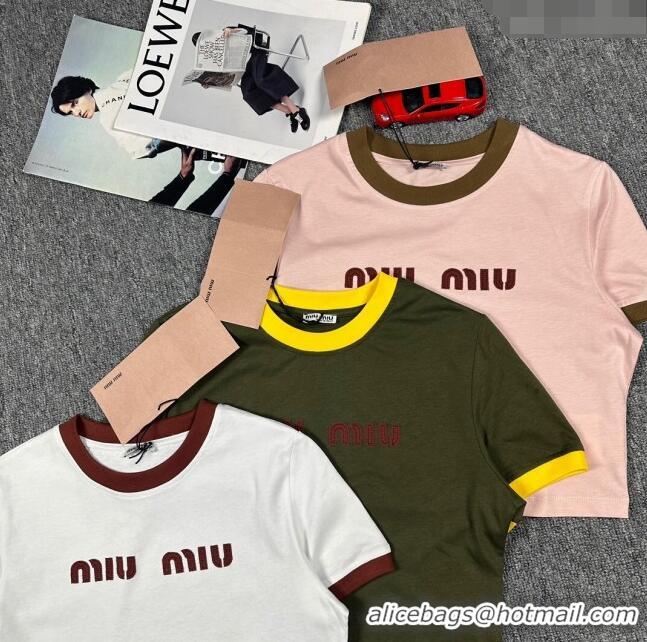 Top Grade Miu Miu Cotton Short T-shirt M21945 Pink 2024