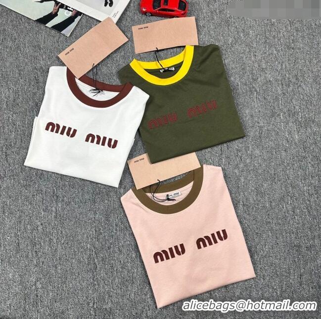 Top Grade Miu Miu Cotton Short T-shirt M21945 Pink 2024