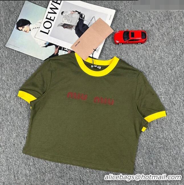 ​Most Popular  Miu Miu Cotton Short T-shirt M21947 Green 2024