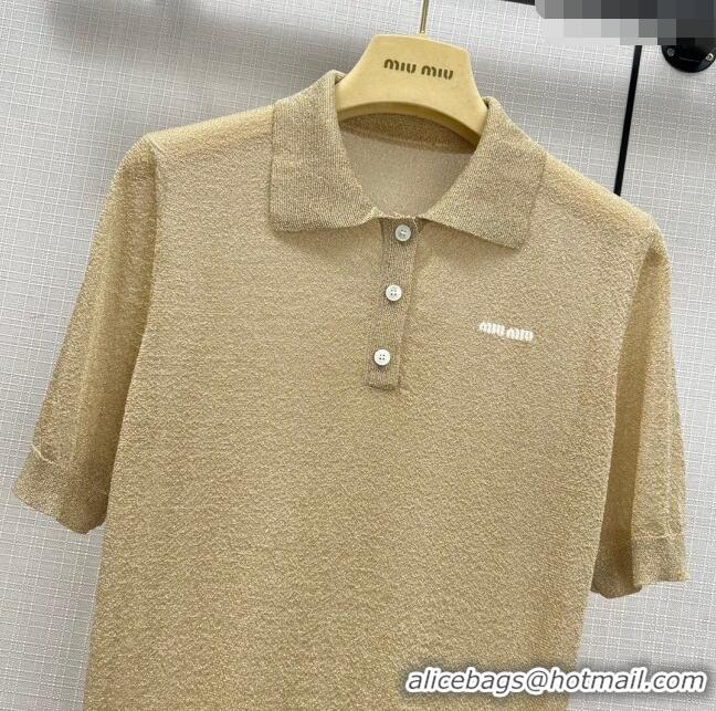 Traditional Discount Miu Miu Knit T-shirt M21948 Beige/Gold 2024