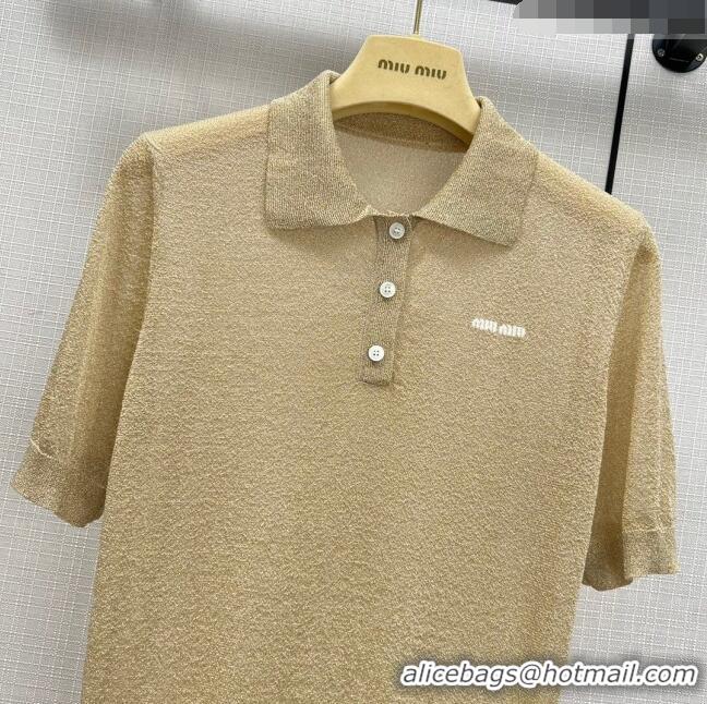 Traditional Discount Miu Miu Knit T-shirt M21948 Beige/Gold 2024