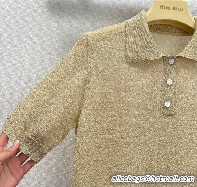 Traditional Discount Miu Miu Knit T-shirt M21948 Beige/Gold 2024