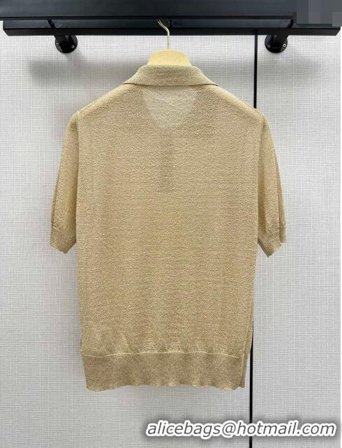 Traditional Discount Miu Miu Knit T-shirt M21948 Beige/Gold 2024