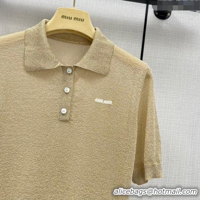 Traditional Discount Miu Miu Knit T-shirt M21948 Beige/Gold 2024