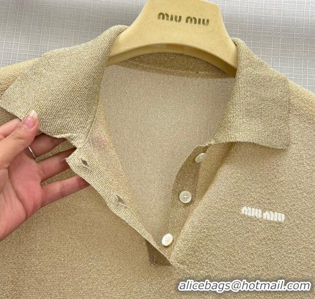 Traditional Discount Miu Miu Knit T-shirt M21948 Beige/Gold 2024