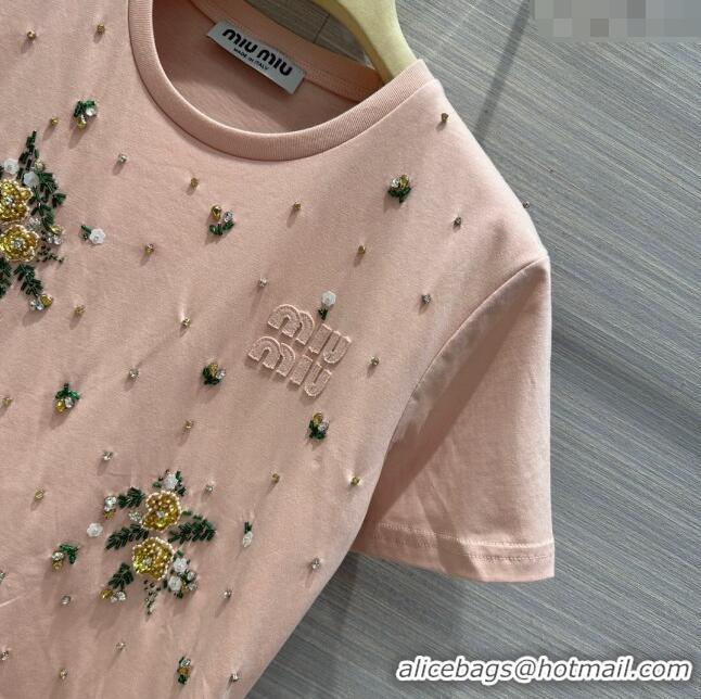 ​Pretty Style Miu Miu Crystal Cotton T-shirt M21952 Pink 2024