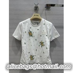 ​Good Taste Miu Miu Crystal Cotton T-shirt M21953 White 2024