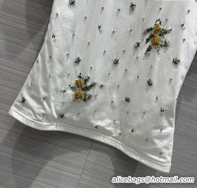 ​Good Taste Miu Miu Crystal Cotton T-shirt M21953 White 2024