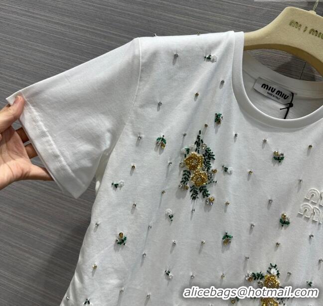 ​Good Taste Miu Miu Crystal Cotton T-shirt M21953 White 2024