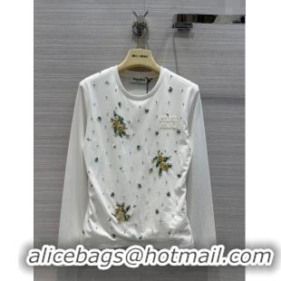 Promotional Miu Miu Crystal Cotton Top M21956 White 2024