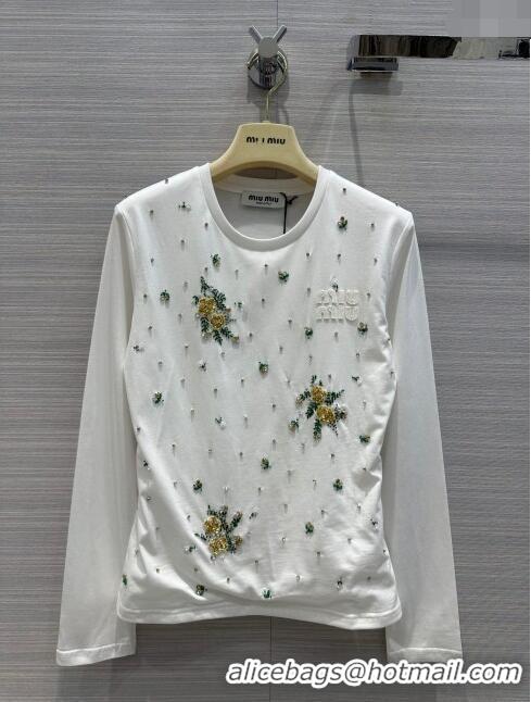 Promotional Miu Miu Crystal Cotton Top M21956 White 2024