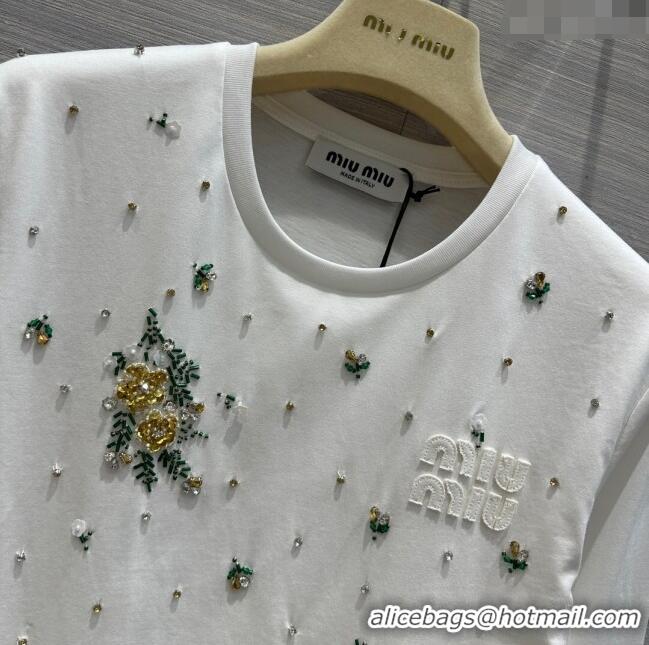 Promotional Miu Miu Crystal Cotton Top M21956 White 2024