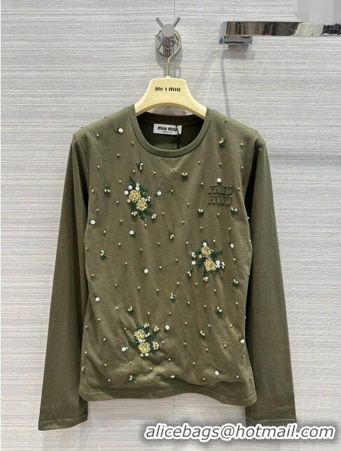 Buy Inexpensive Miu Miu Crystal Cotton Top M21957 Green 2024