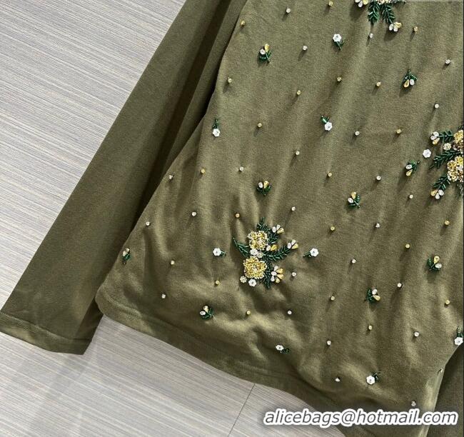 Buy Inexpensive Miu Miu Crystal Cotton Top M21957 Green 2024