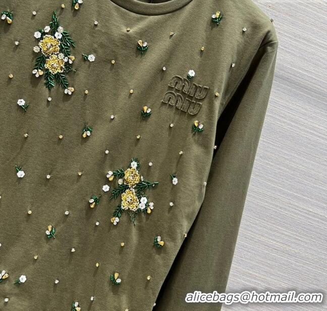 Buy Inexpensive Miu Miu Crystal Cotton Top M21957 Green 2024