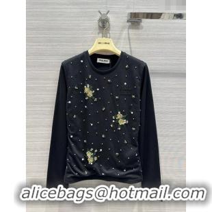 Famous Brand Miu Miu Crystal Cotton Top M21958 Black 2024