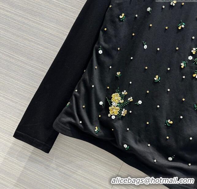 Famous Brand Miu Miu Crystal Cotton Top M21958 Black 2024