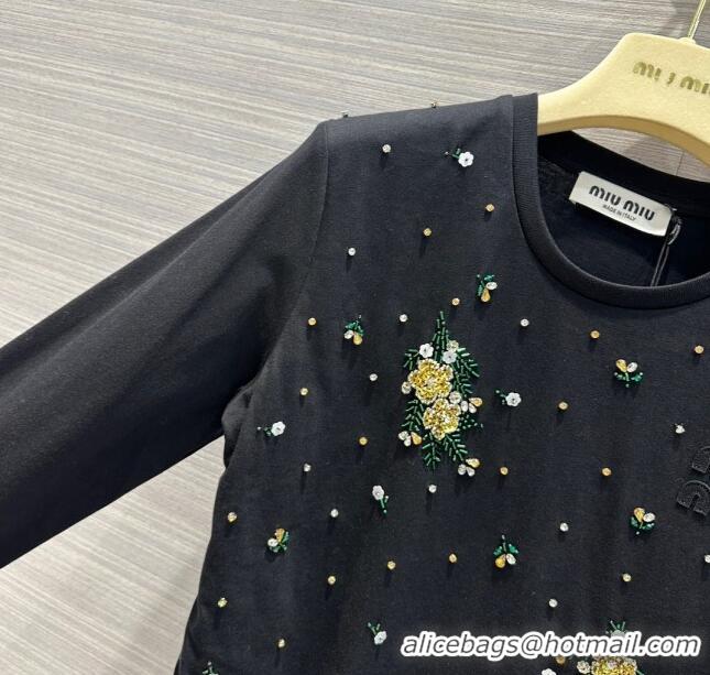 Famous Brand Miu Miu Crystal Cotton Top M21958 Black 2024